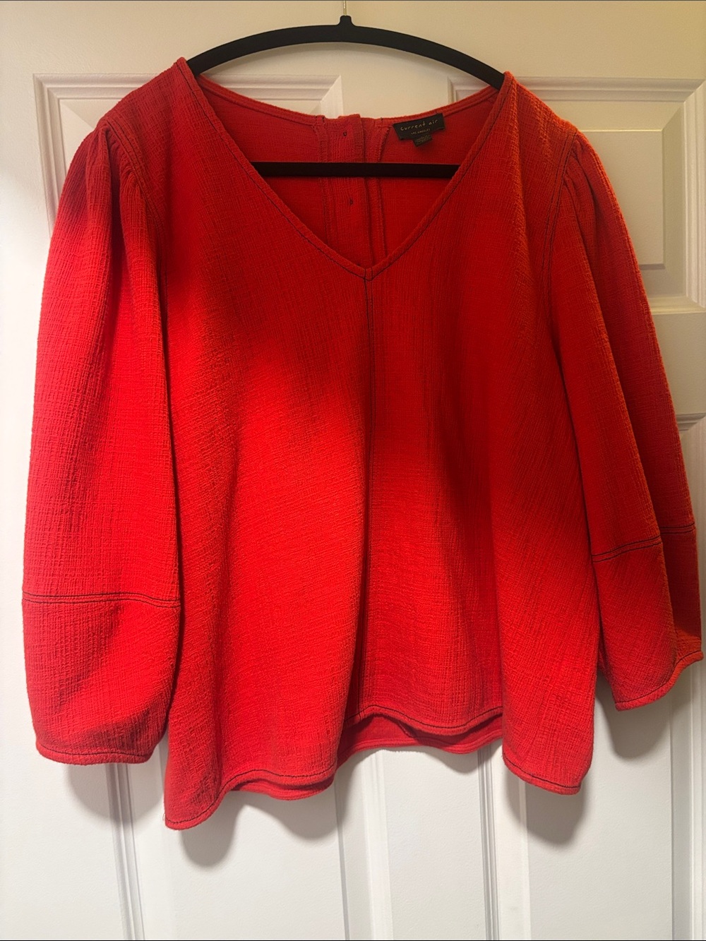 Current Air Red V-Neck Textured Long Sleeve Top
